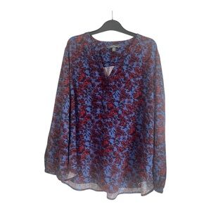 Market & Spruce Vibrant Blue and Red Floral Blouse